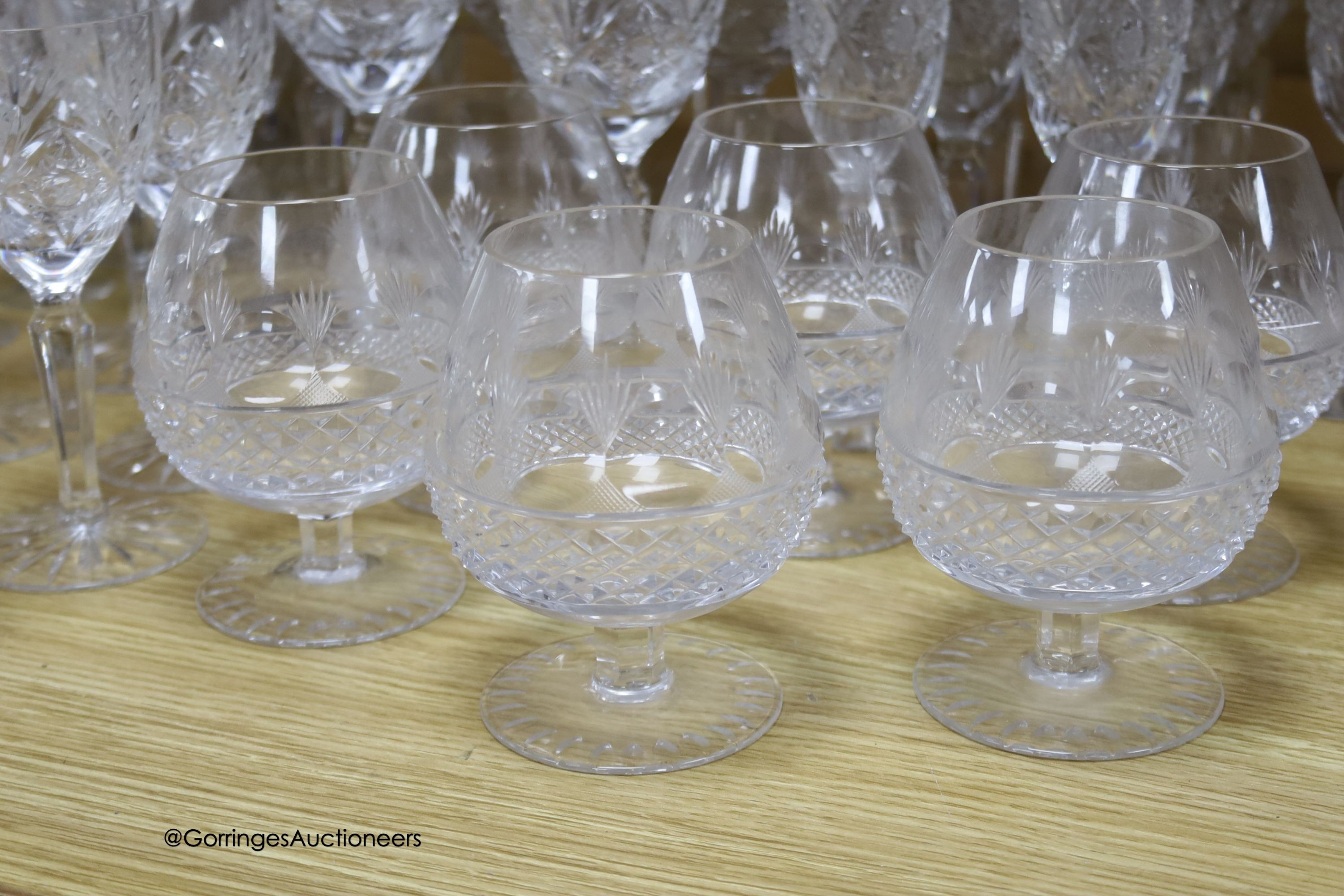 A collection of clear cut drinking glasses